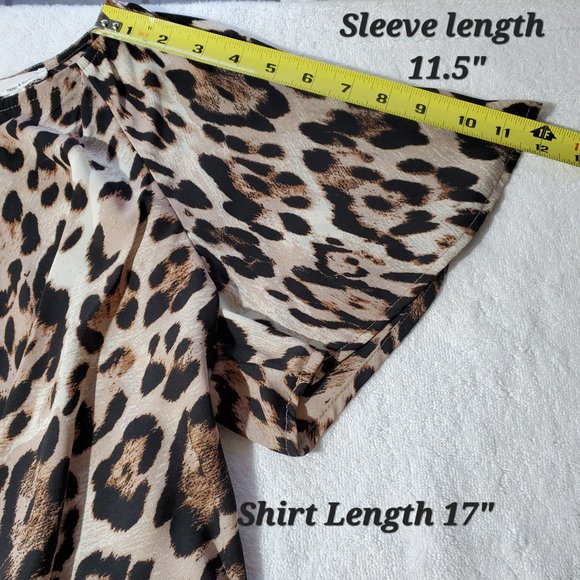 JUNE & HUDSON Leopard Print Silky Butterfly Sleeve Blouse, Small - Picture 9 of 11